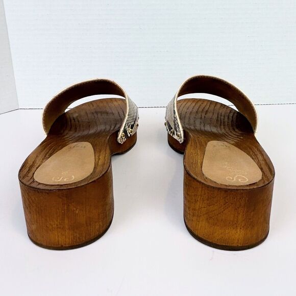 Seychelles Good Spirits Heeled Clogs Neutral Snakeskin Studded Sandals Mules 8.5 - Picture 6 of 10